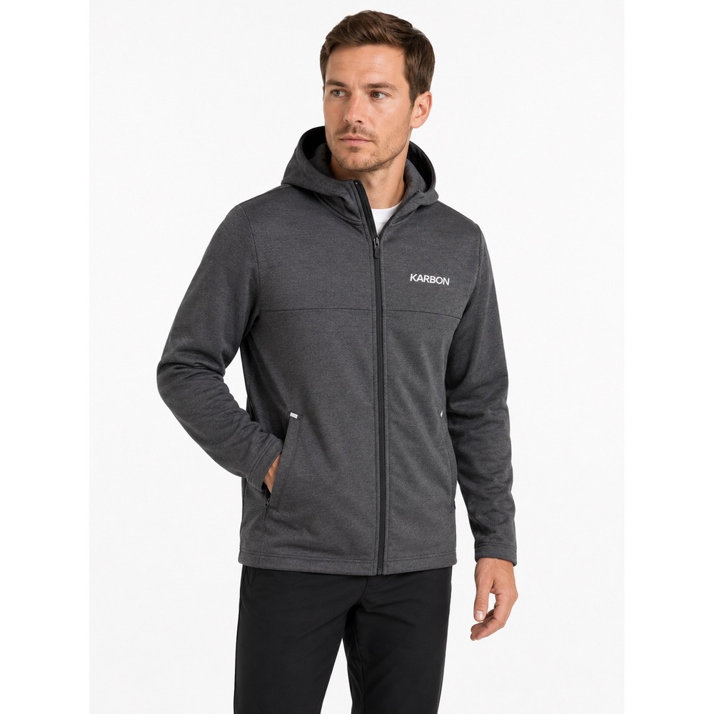 Karbon Mens XXL Full Zip Hoodie Heather Gray Fleece Lined Performance Jacket